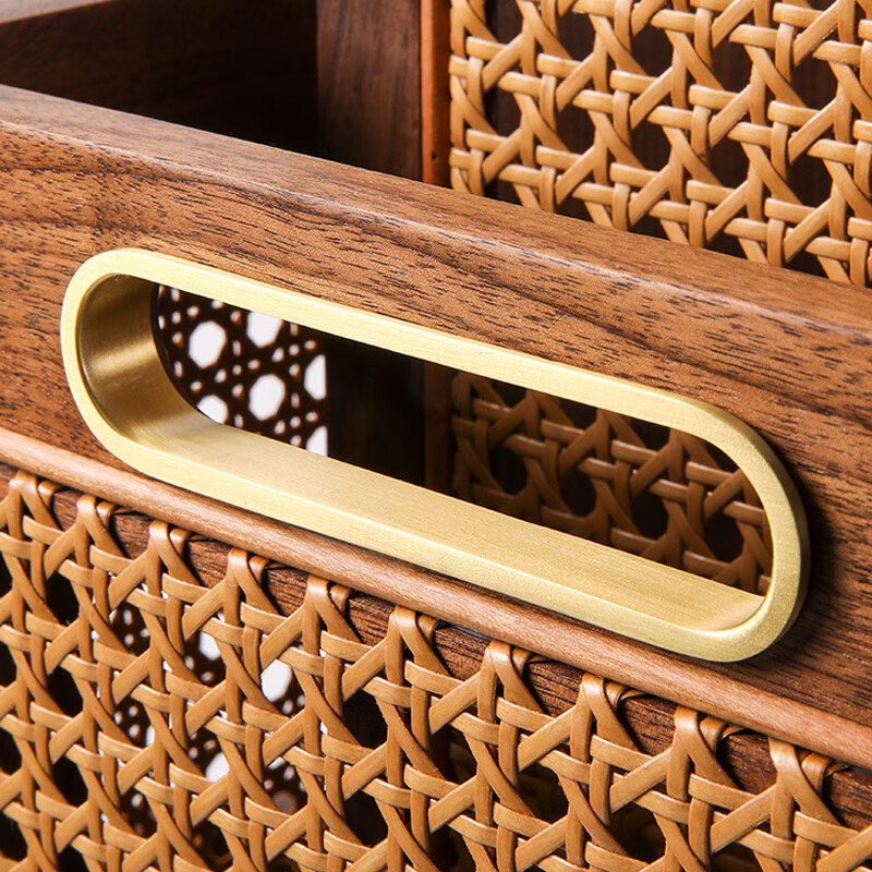 LIUIUSU手工实木藤编收纳篮 黑胡桃木高级轻奢衣物收纳筐桌面整理杂物筐 藤木筐-大号高款（45*30*20cm）