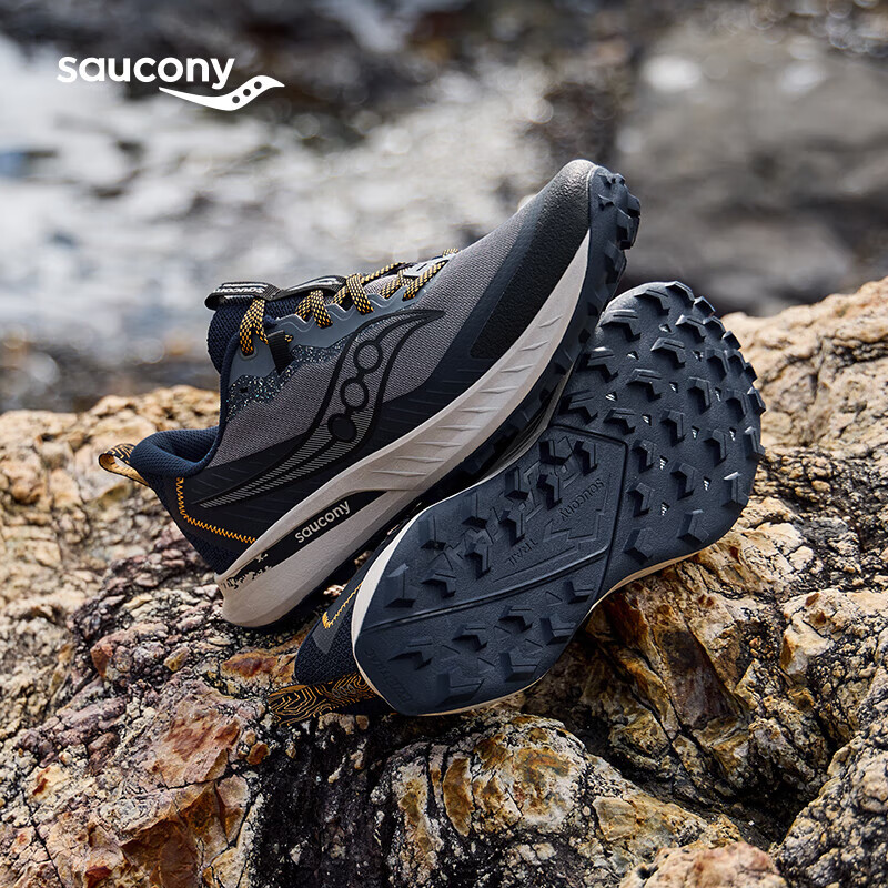 SAUCONY索康尼游隼15越野跑步鞋男减震户外耐磨跑山运动鞋深灰兰42.5