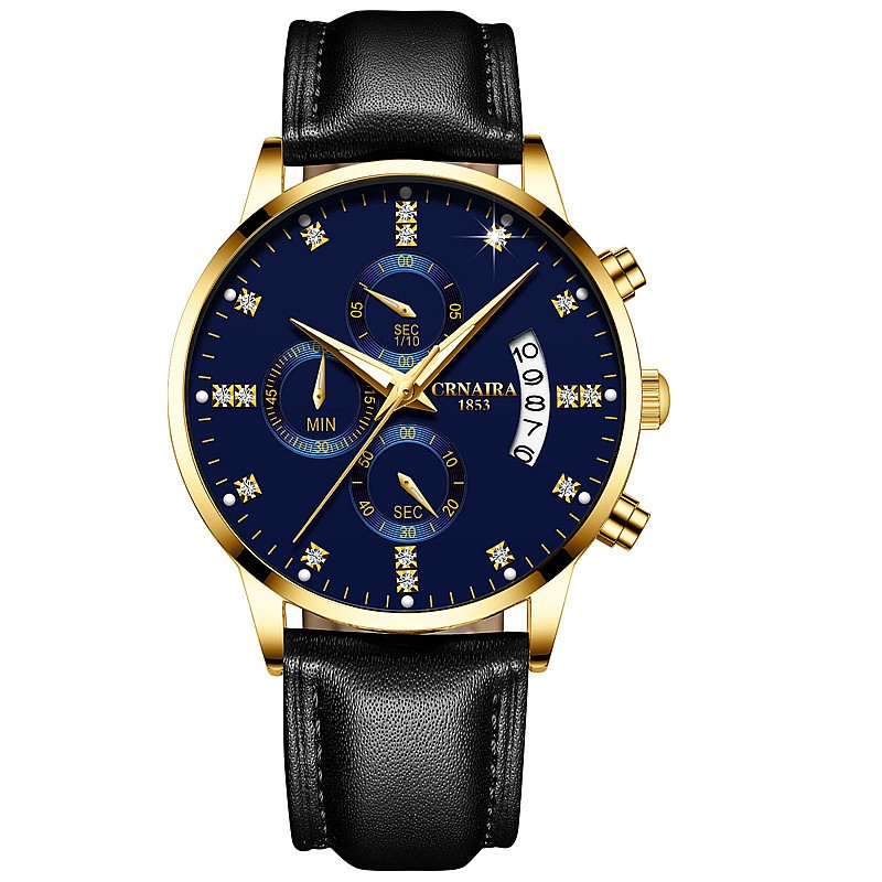 卡奈亚(crnaira)品牌手表多功能时尚蝴蝶表扣秒表计时运动三眼手表