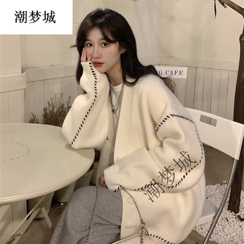 潮夢(mèng)城胖mm加肥特大碼毛衣女300斤開(kāi)衫胖妹妹200慵懶風(fēng)外套女秋冬新款設(shè) 白色 2XL 適合穿160-200