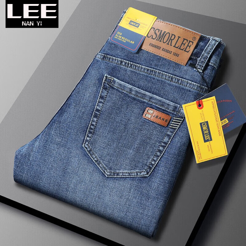LEE牛仔裤男高端秋冬直筒修身弹力潮牌复古百搭休闲男士商务长裤子 8820深蓝色 31(130-140斤可选)
