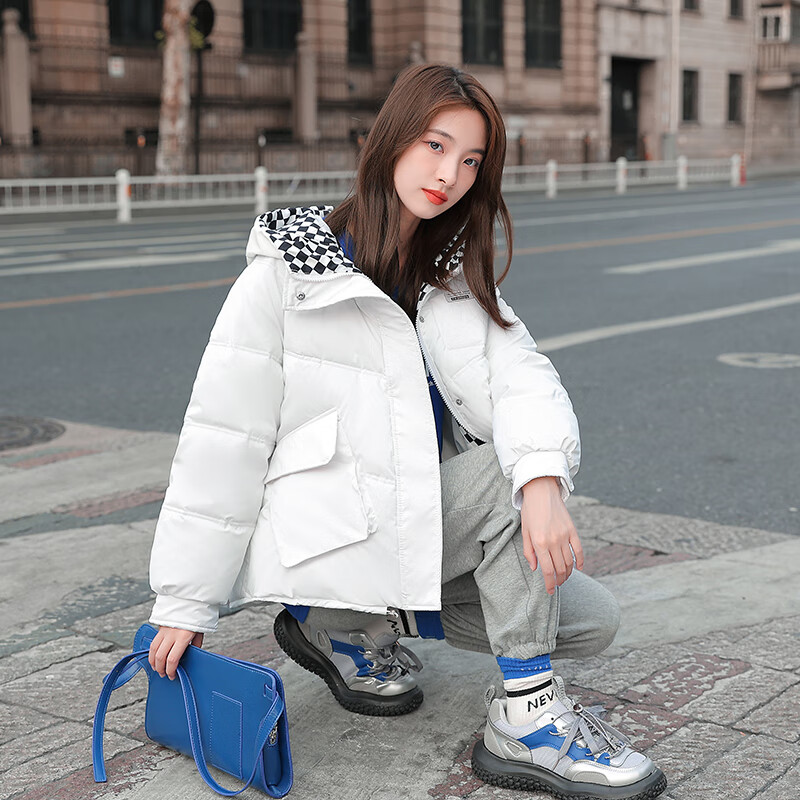 女士棉服短款无领亮面薄款亮面棉衣女冬装2022年新款短款加厚免洗保暖小个子女士棉服外套 白色 M