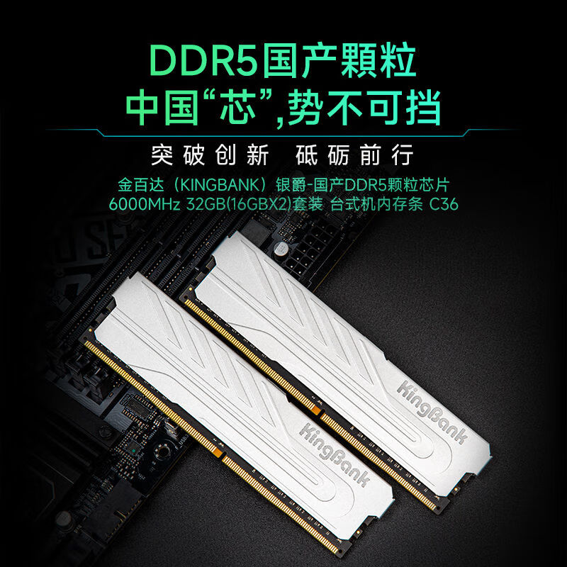 金百达金百达DDR5国产颗粒内存银爵6000 32GB(16Gx2)原装套装台式机CL36 6000MHz 32GB 2条套条 16*2