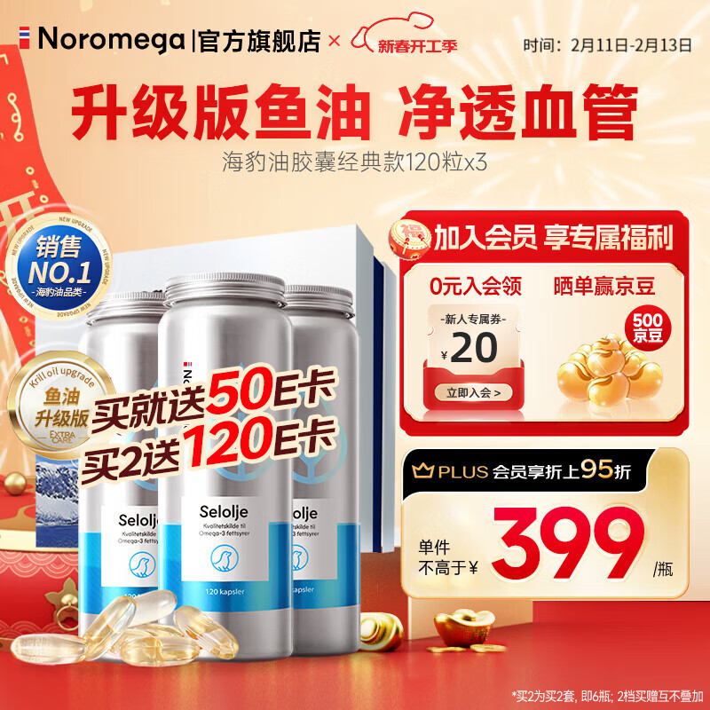 NOROMEGA【禮盒裝】海豹油軟膠囊 高濃度魚油Omega-3含dpa高血壓中老年 【強力降血脂】海豹油120粒*3瓶