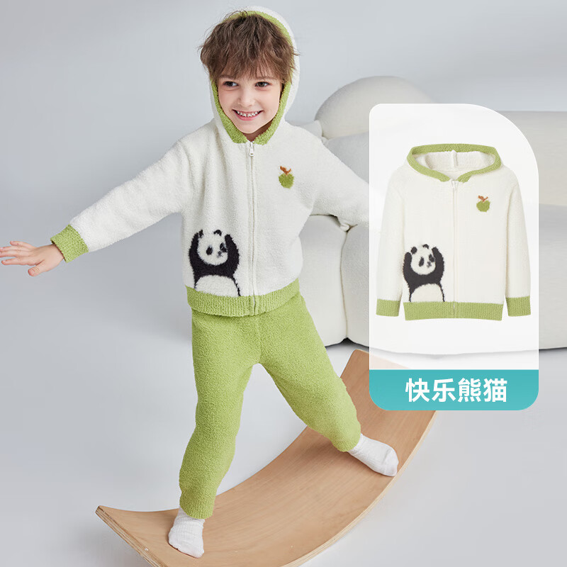 i-baby/英伦宝贝儿童半边绒家居服睡衣中大童开衫外套上衣 快乐熊猫-开衫上衣 110