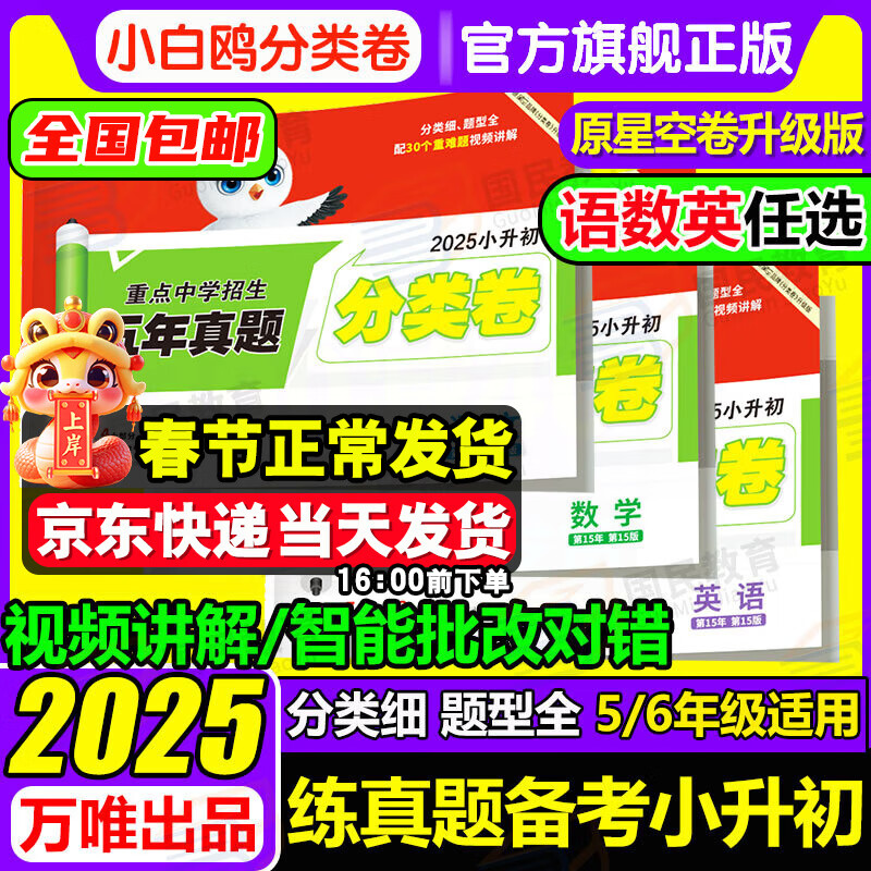 【京东配送】小白鸥小升初真题卷2025 万唯小白欧分类卷语文数学英语星空小升初五年真题重点中学招生真题超详解人教版通用版小升初试卷四五六年级小学升初中衔接万维小白鸽陕西西安2024年小升初考试 小升初