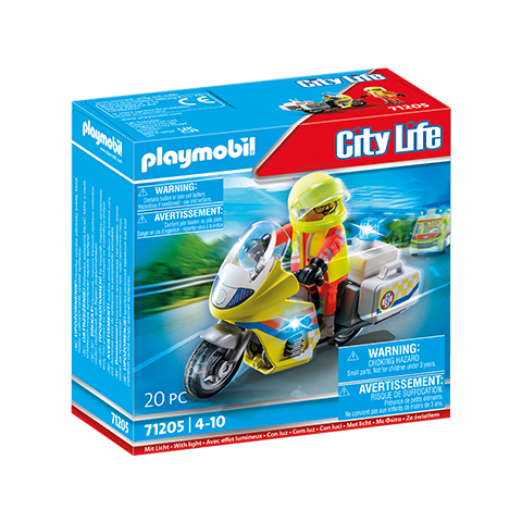 摩比世界（playmobil）帶閃光燈急救摩托車仿真摩托車積木模型男孩玩具出游禮物71205