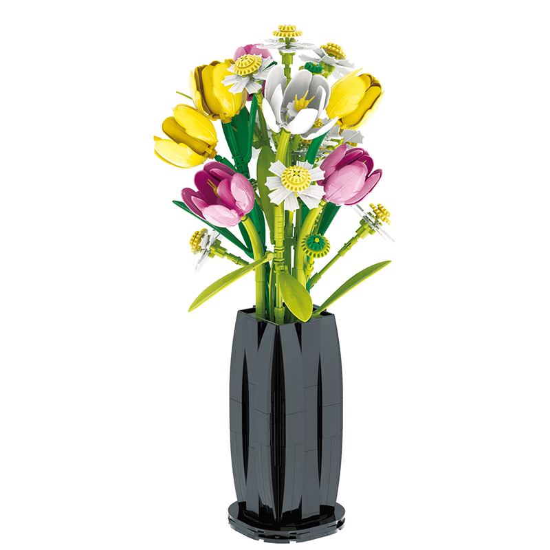 哲高积木花束郁金香雏菊永生花拼装玩具送女孩六一礼物情人节家居装饰