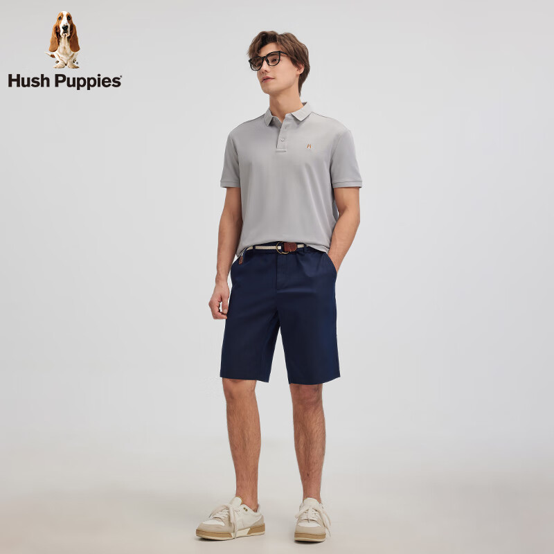 Hush Puppies【凉感小冰皮】暇步士男装2025夏季新款舒爽凉感短袖polo衫 月光灰 XL