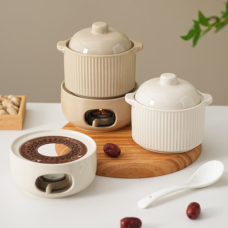 LZJV瓦罐煨汤沙县小吃商用保温底座配保温炉老式炖罐家用炖盅陶瓷带盖 炖盅-奶白色【l】 45000cm
