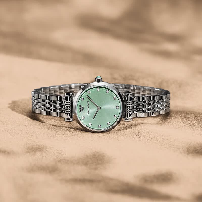 EMPORIO ARMANI 阿玛尼满天星女表七夕情人节生日礼物送女友镶钻时尚石英腕表 【明星同款】绿盘钢带 AR11667