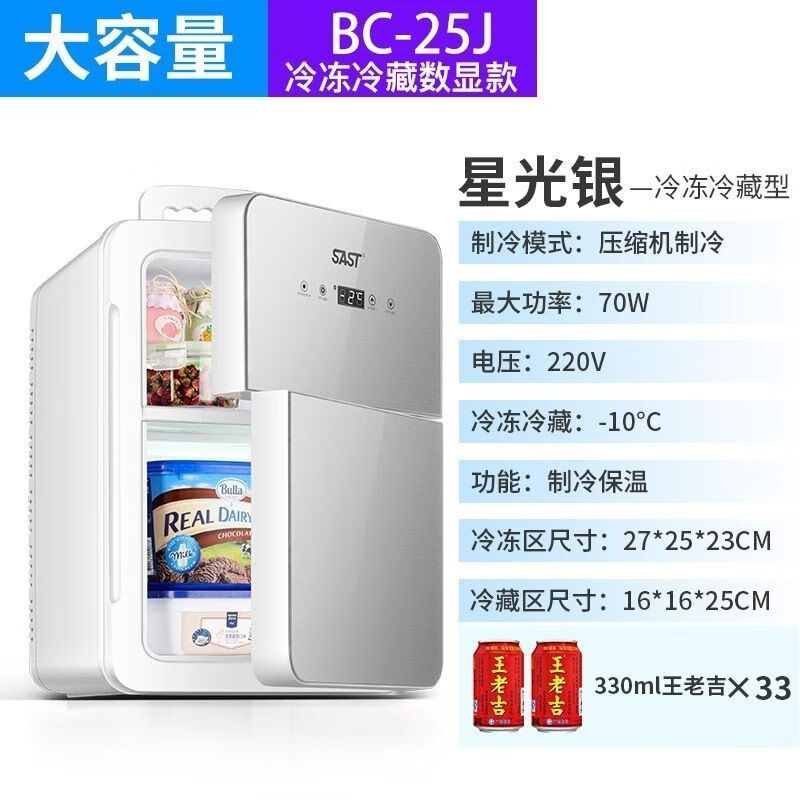 酷宝（Coolbox）迷你小冰箱租房用小型冰箱宿舍冷藏冷冻药品母乳雪糕一人车载冰柜 双门冷冻冷藏数显银色 家用 22L
