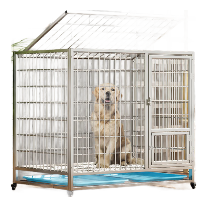 寵樂(lè )乖【304不銹鋼狗籠子】折疊籠帶廁所中小型犬室內加粗加密白鋼籠子 不銹鋼方管實(shí)心125(125*75*100cm