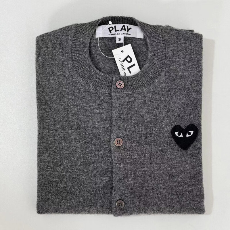 Comme des Garçons川久保玲秋冬play爱心圆领CDG羊毛针织男女情侣款开衫毛衣外套女 深灰色黑心 XL 女