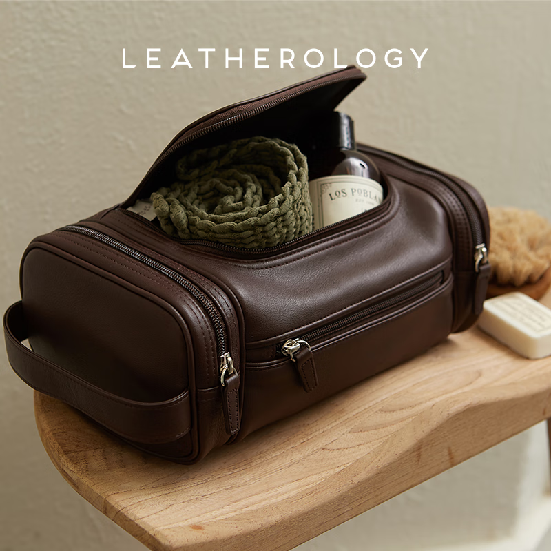 LEATHEROLOGY奥勒吉真皮商务旅行洗漱包男出差便携化妆收纳手提包定制老师礼物 玛瑙黑