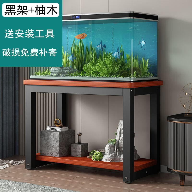 景亨魚缸架客廳金屬架子鐵藝置物架鋼木底柜儲(chǔ)物架子魚缸桌子底座底架 黑架+柚木【圓角桌面設(shè)計(jì)】 長(zhǎng)80寬度40高70厘米【不含缸】