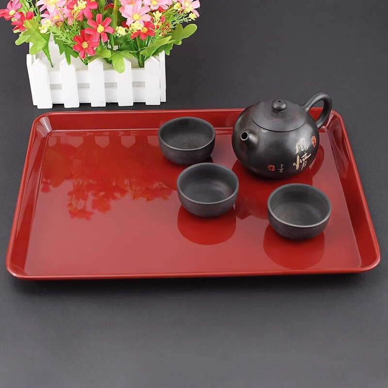 五和（WUHE）中式托盤長方形紅色敬茶盤子敬酒結(jié)婚喜盤喜慶干果盤零食平盤 紅色長方形托盤（大號）