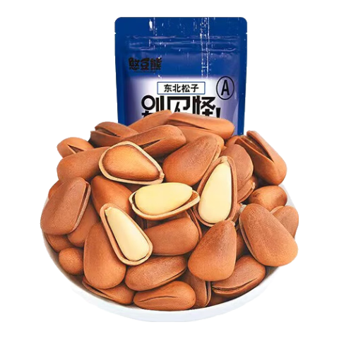 憨豆熊東北松子950特大顆粒大罐裝新貨手剝開口大松子紅松堅果散裝批發(fā) 【A950特大顆】東北松子250g*2袋