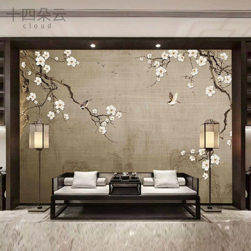 中式花鳥墻紙影視墻客廳電視背景墻壁紙2024新款定制壁畫臥室定制 a款