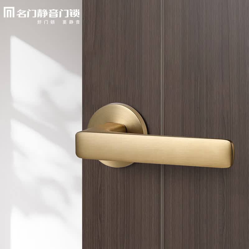 名门静音室内门锁卫生间无钥匙厕所浴室洗手间通用型老人房单舌家用锁 静音雅致金锁+M6+3片平开合页-圆 不带钥匙