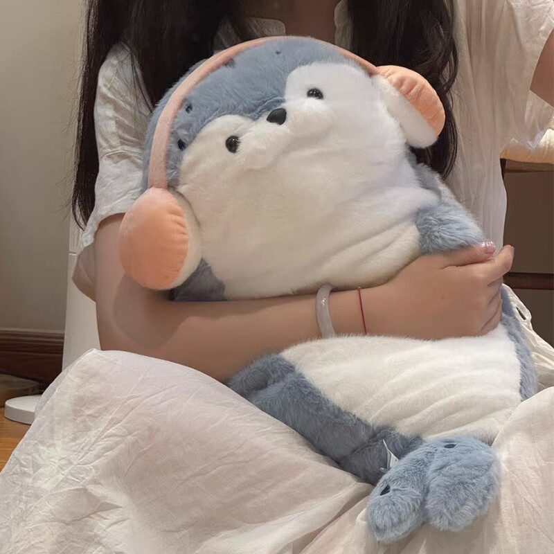 嬰果小島海豹抱枕毛絨玩具海獺玩偶陪睡覺(jué)抱睡公仔大娃娃七夕生日禮物女生 正版藍色耳機海豹【70厘米】