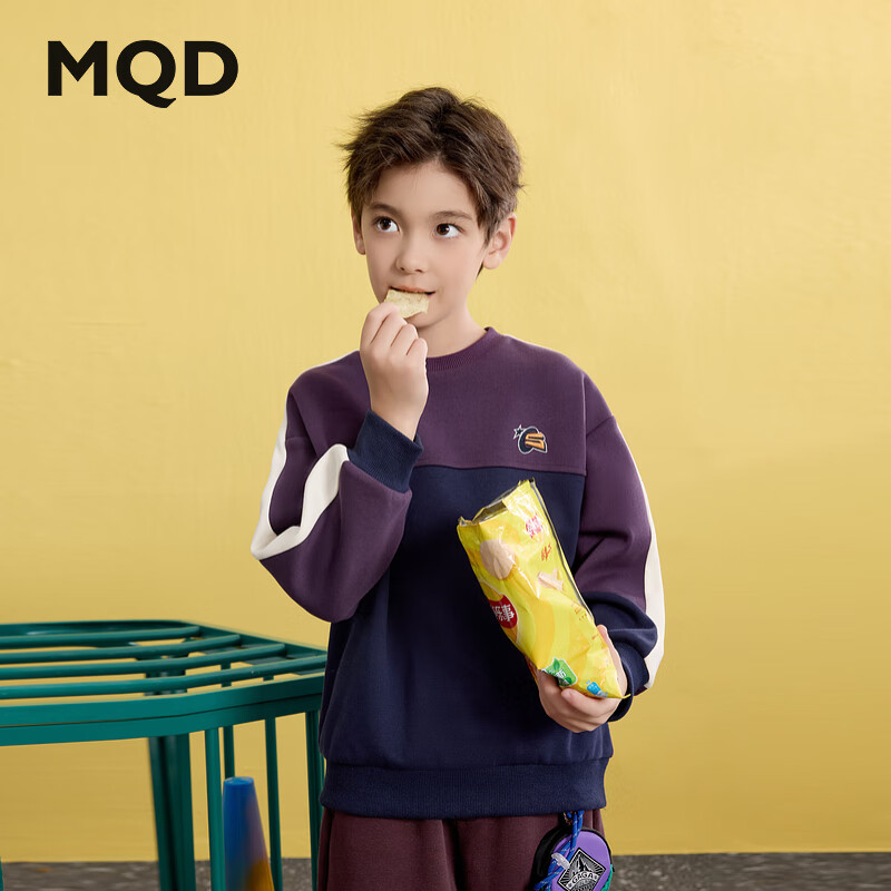 马骑顿（MQD）男童25春学院风复古撞色上衣中大童运动跑步卫衣 紫色 130