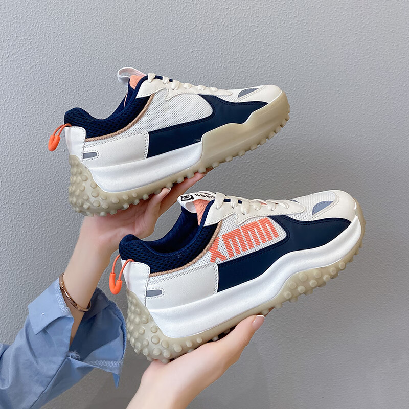 将远行女鞋运动鞋休闲鞋女春季新款网面透气老爹鞋舒适软底时尚跑步鞋女 蓝色 40 （尺码偏小，建议拍大一码）