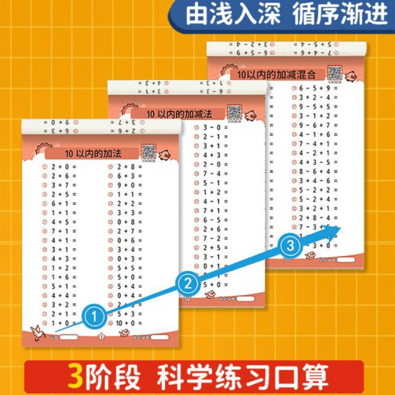 其他【严选直发】文教文化用品幼儿口算题卡幼儿园算数加减法练习本20-10以内加法练字帖 【30+50+100以内】共3本 无规格