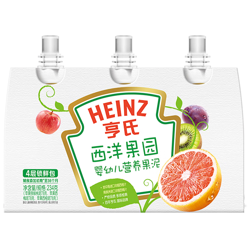 Heinz西洋果园果汁泥78g*3袋婴幼儿宝宝水果泥辅食猕猴桃西梅泥