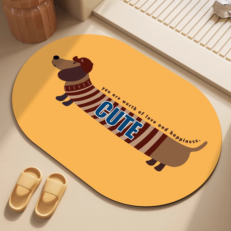 季象浴室脚垫软科技绒速干吸水防滑垫子厕所卫生间门口洗手间卫浴地垫 GZN-腊肠狗狗款式-A 40x60cm