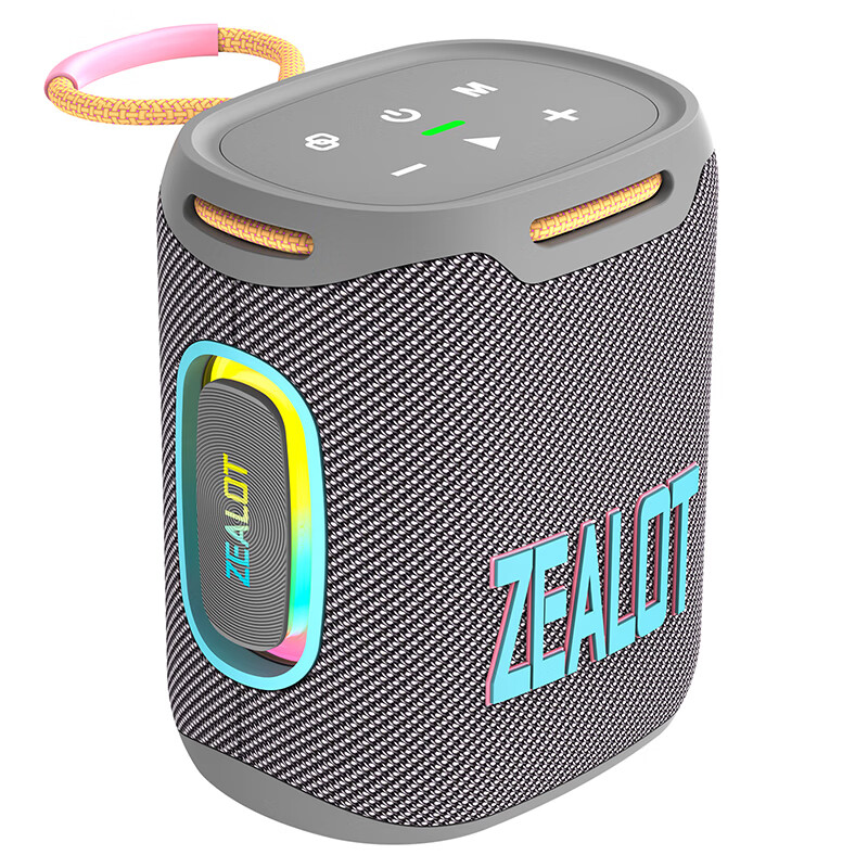 狂热者（ZEALOT）S122 蓝牙音箱高保真重低音炮户外音响手机电脑派对广场舞聚会骑行露营爬山便携式迷你防水小音响 灰白色【彩色灯+高保真音质】