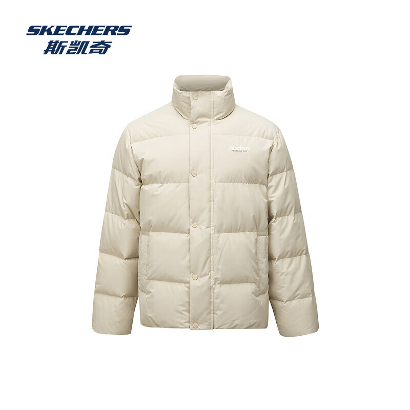 斯凯奇（Skechers）男女同款秋新款鸭绒保暖立领外套夹克防风羽绒服L424U296 浅棕色/0046 M