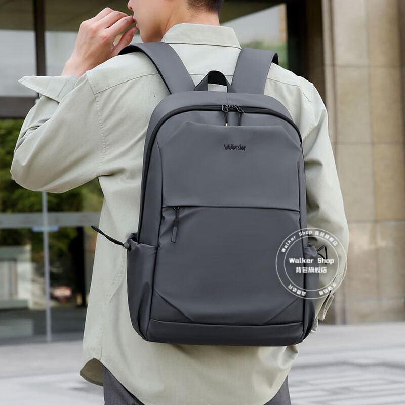 Walker Shop【520礼物】双肩包男书包大容量防泼水商务电脑旅行背包男 雅灰色【礼盒装/京仓发货/次日达】 皮膜升级版30cm*45cm*15cm