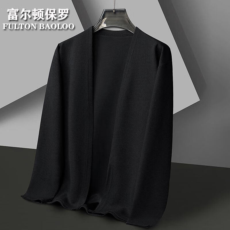 FULTON BAOLOO 富尔顿保罗男士开衫2025年春秋季纯色简约外套男装中青年时尚休闲百搭毛衣服 黑色 M (165) (建议100到120斤穿)