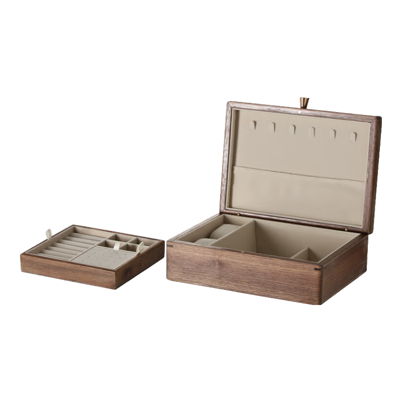 懶角落首飾盒翻蓋實(shí)木首飾收納盒高檔精致木質(zhì)手表項(xiàng)鏈耳釘耳環(huán)手飾品盒 大號雙層