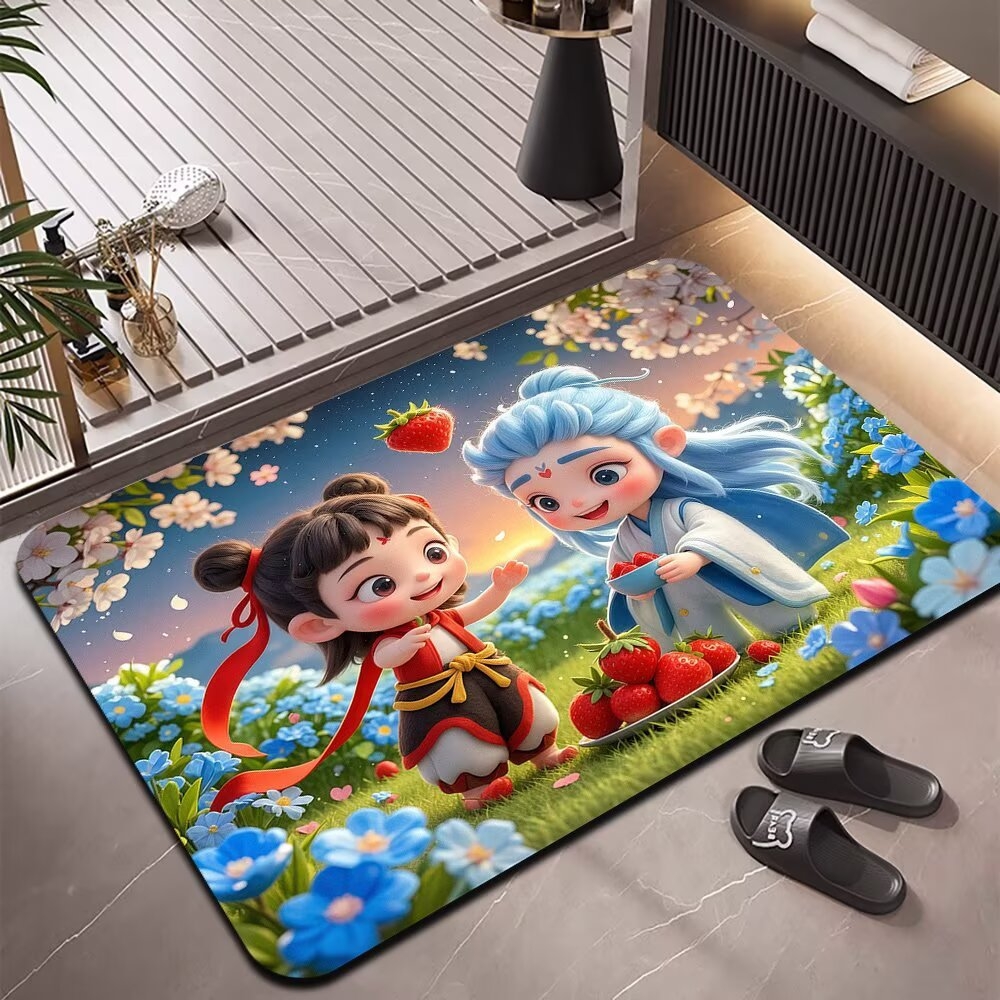 哪咤硅藻泥吸水地垫浴室卫生间门口防滑脚垫入户门垫进门厕所地毯 草莓小伙伴【硅藻泥吸水防滑垫】 定制改价