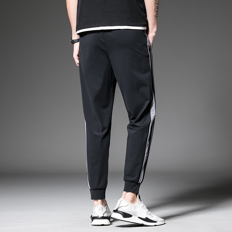 黑鲸裤子男士休闲裤束脚运动裤哈伦收口束脚长裤 黑紫 L