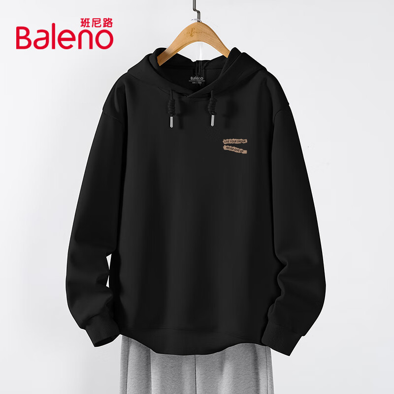 班尼路（Baleno）重磅連帽衛(wèi)衣男春款美式潮牌印花寬松學(xué)生套頭帽衫男生上衣外套