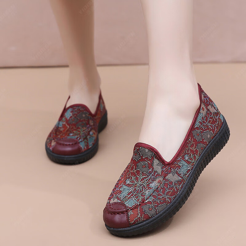 意迪森传统老北京布鞋柔软透气飞织鞋面女单鞋软底不累脚久站不累踩屎感 红色 35 (225mm)