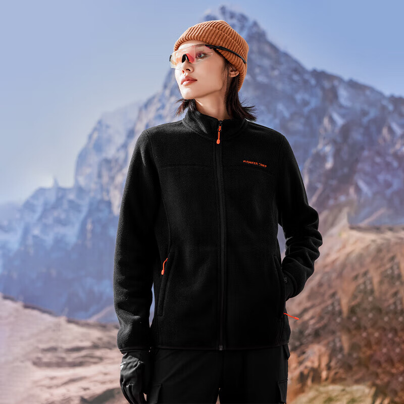 拓路者（Pioneer Camp）抓絨衣女秋冬搖粒絨衛(wèi)衣戶外防風(fēng)保暖開衫外套顆 黑色 M