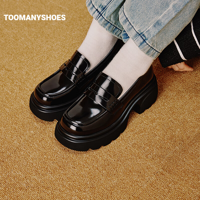 TOOMANYSHOES 【明星同款】 茶歇会英伦风复古小皮鞋厚底增高乐福鞋女鞋送女友 黑色 40