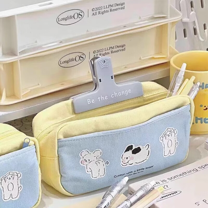 国誉【工厂直供】笔袋高颜值帆布大容量女小学生初中高中简约日系铅笔 三只小狗笔袋-黄色-1个(袋装)
