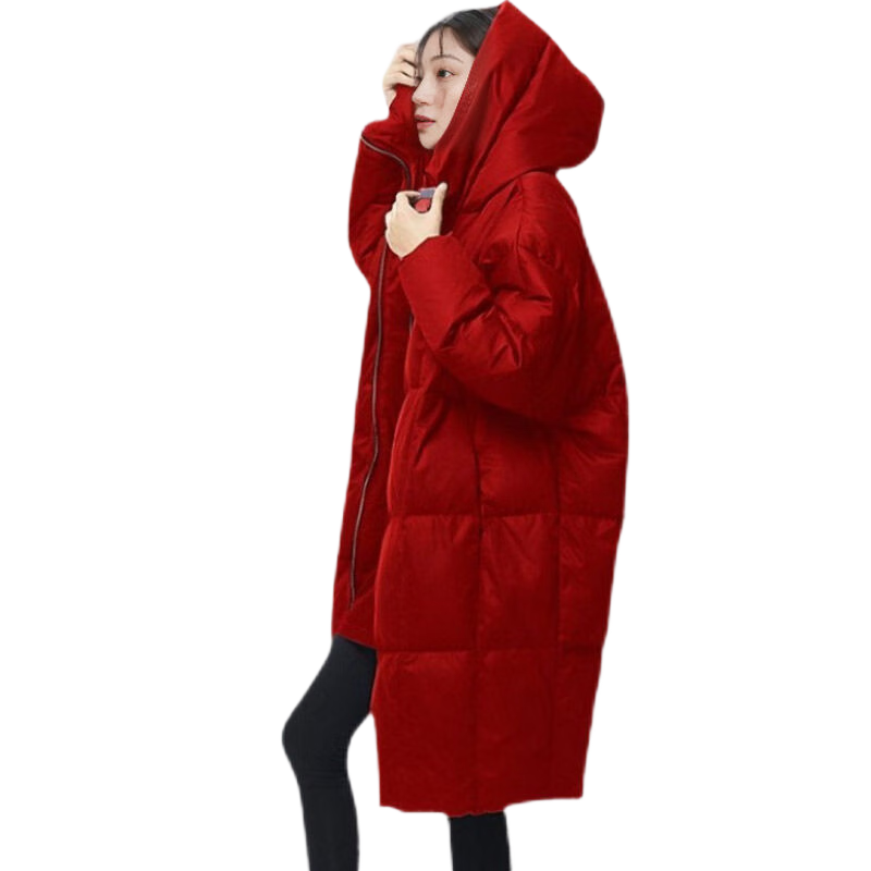 帝柔 歐美時(shí)尚名牌大紅色羽絨服女中長(zhǎng)款2024冬季新款輕便白鴨絨大衣 紅色 極速發(fā)貨 S 收到滿(mǎn)意返20元 90-108斤（S.M)