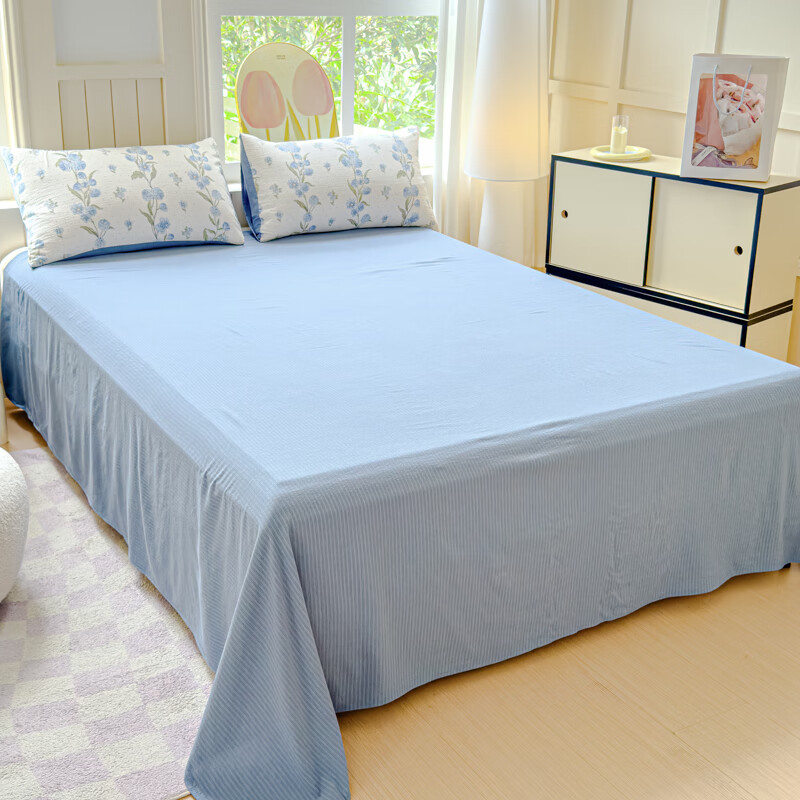 多兰诗（Duolanshi）A类小清新有氧提花四件套亲肤透气宿舍单双人春夏四件套 暗香蓝 1.8米 床单款 被套200*230 四件套