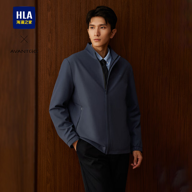 海澜之家（HLA）行政夹克男轻商务经典系列印花外套男春 蓝灰31 2XL 185/100A推荐83-90kg