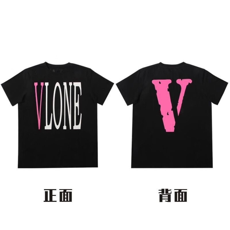 VLONE短袖正品过验支持鉴定短袖王一博同款骷髅情人节大V男女宽松T恤 黑粉v款 L