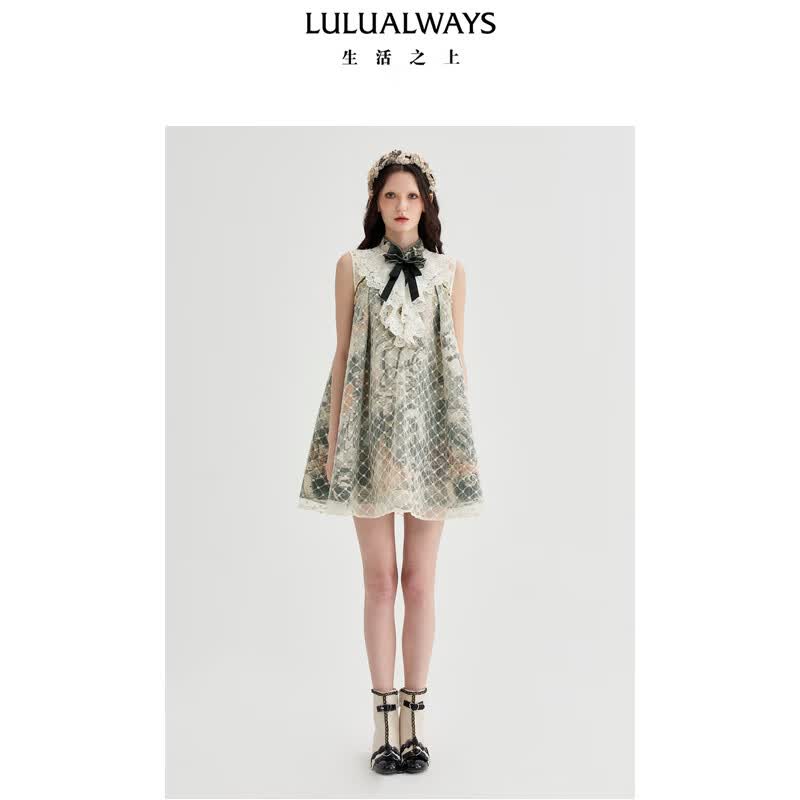 LULUALWAYS【商场同款】25春季新款时尚气质原创无袖提花连衣裙女宴会晚礼服 米色 M