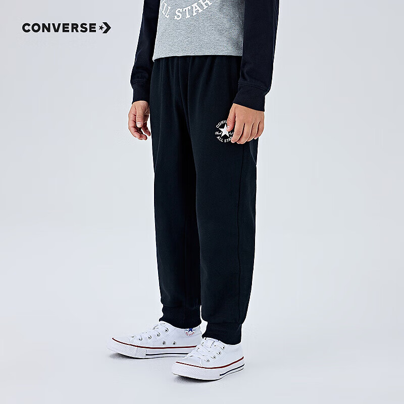 匡威（Converse）匡威童装男童长裤2025春季新款中大童女童休闲运动束脚裤百搭卫裤 正黑色 140 /60 【建议身高128-140cm】