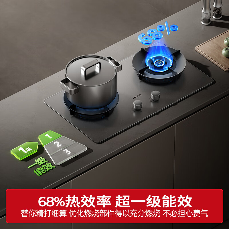 澳柯玛(AUCMA) 燃气灶双灶家用煤气灶天然气液化气5.2kW猛火灶具 台式嵌入式两用 一级能效 灶具 天/铜火盖5.2磨砂猛火26BD