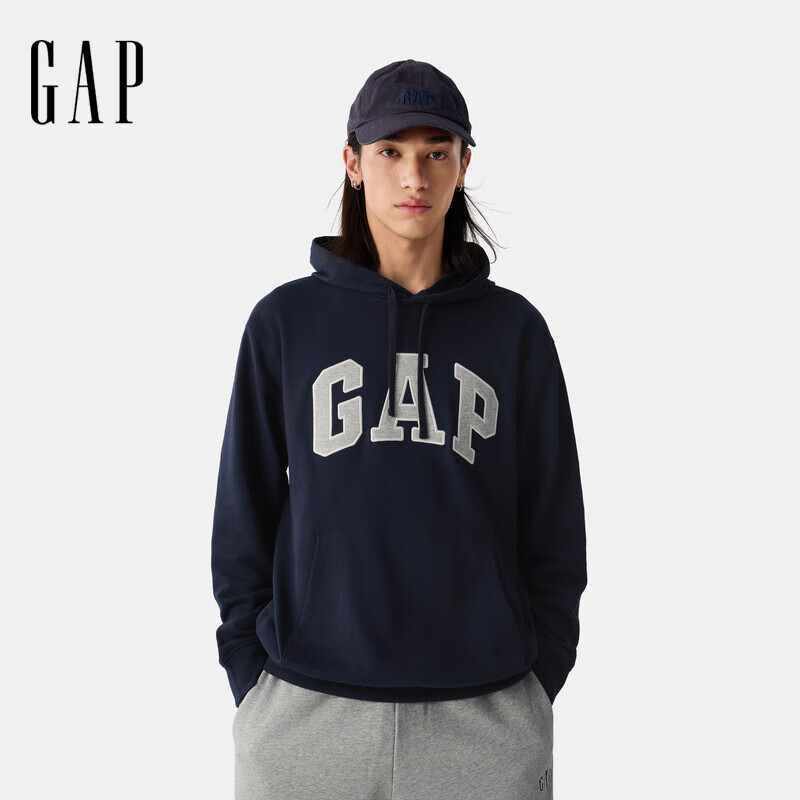 GAP男女装春季款贴布绣logo连帽衫卫衣经典上衣美版 海军蓝 868453 M 美码 L亚洲码180/96A